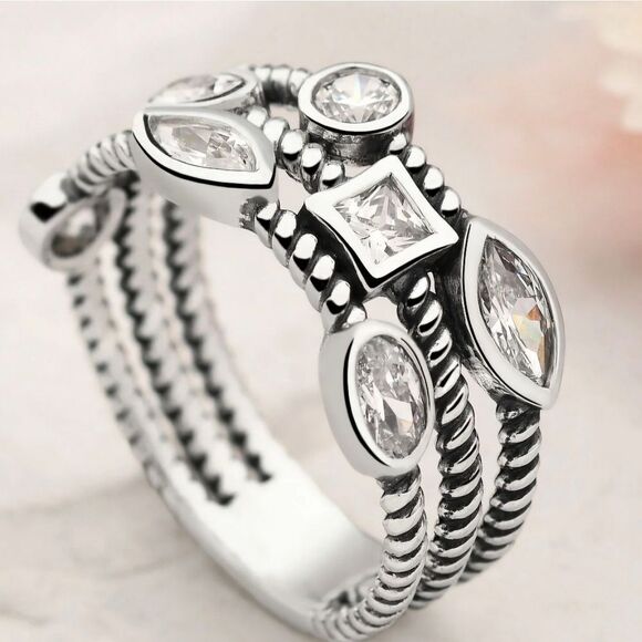 STACKABLE BEZEL SET CZS IN STAINLESS STEEL - Picture 7 of 8